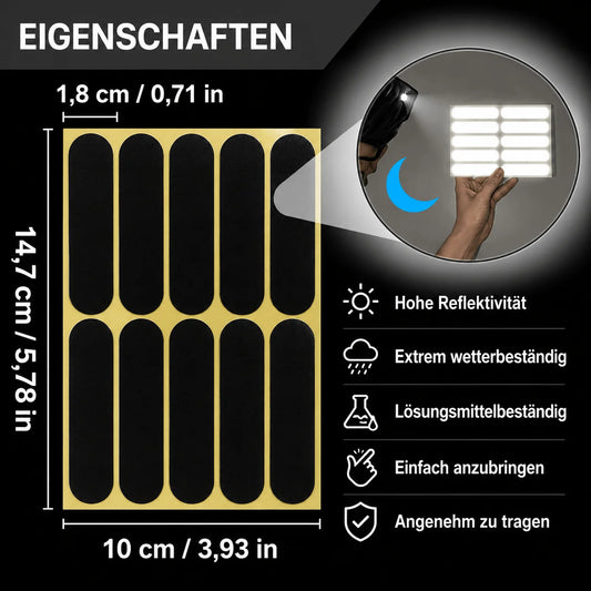 Reflektierende Sicherheitsaufkleber Schwarz – 10 Stück, Wasserdicht