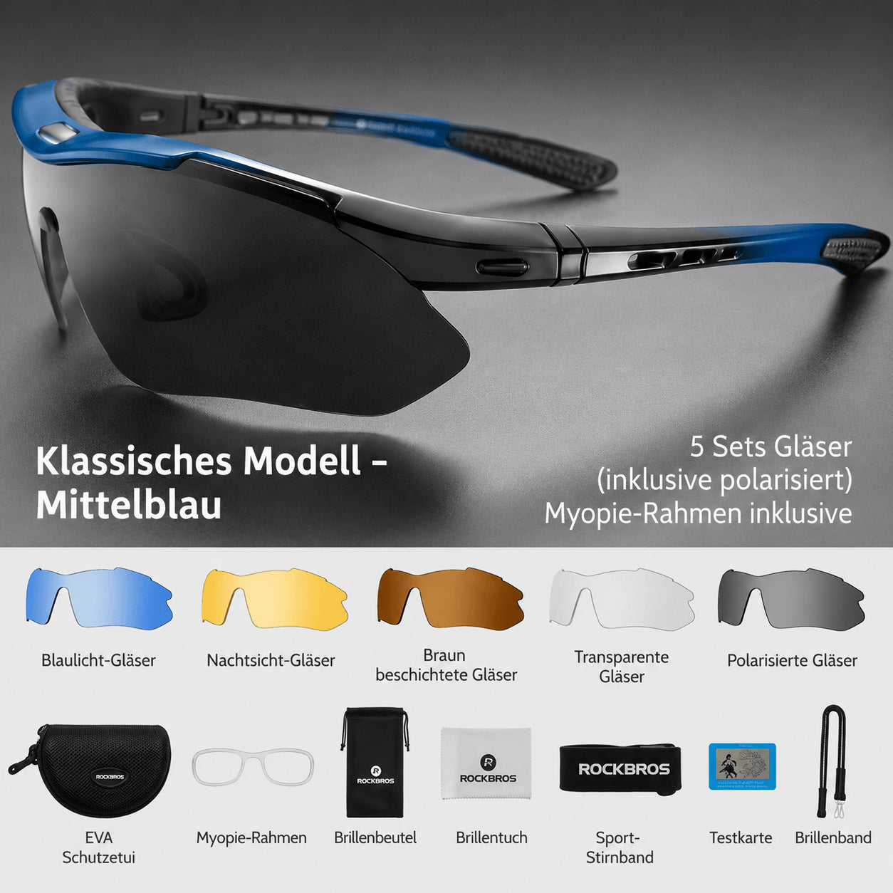 ROCKBROS Fahrradbrille 5 Gläser – Polarisiert