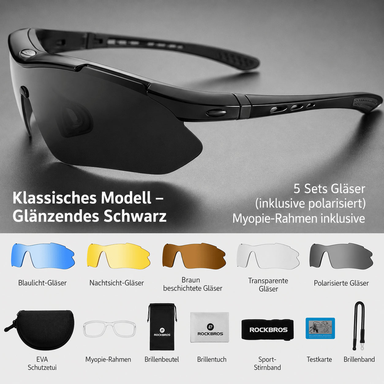 ROCKBROS Fahrradbrille 5 Gläser – Polarisiert