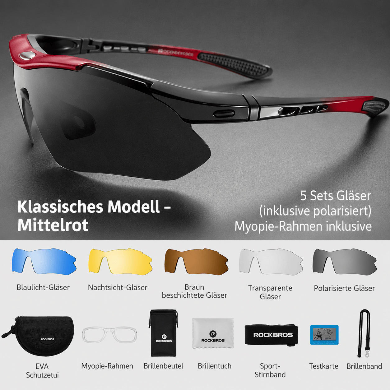 ROCKBROS Fahrradbrille 5 Gläser – Polarisiert