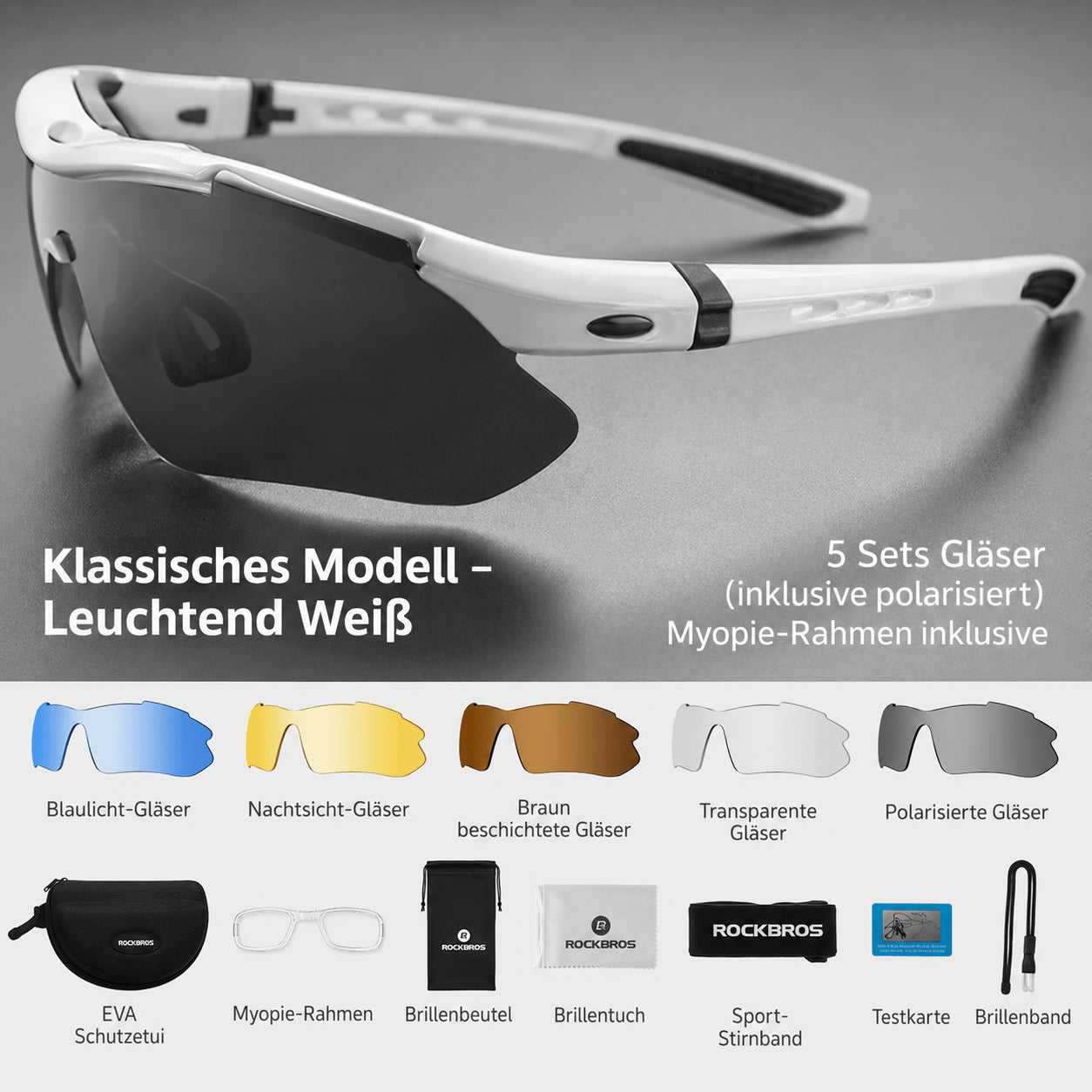 ROCKBROS Fahrradbrille 5 Gläser – Polarisiert