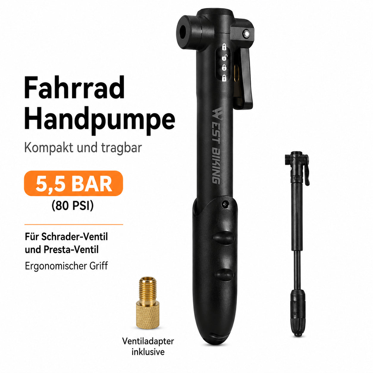 Portable Bicycle Pump Mini 80PSI
