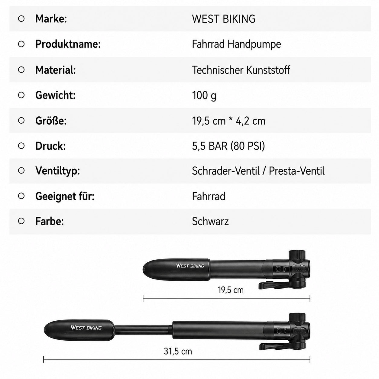 Portable Bicycle Pump Mini 80PSI