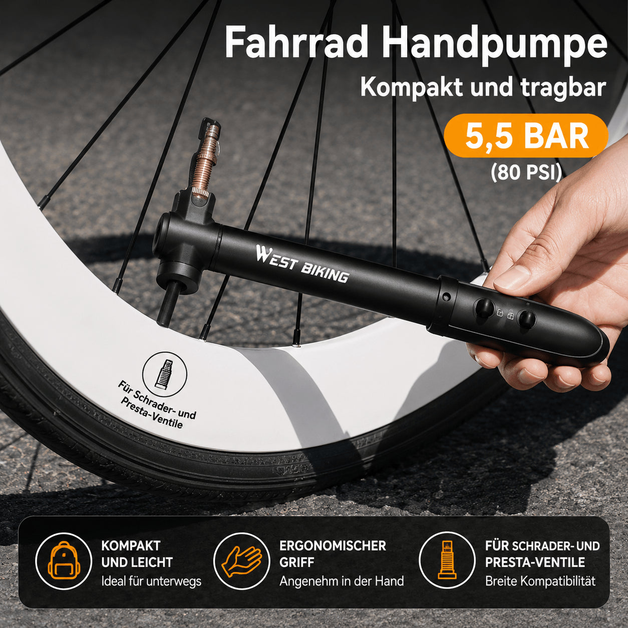 Portable Bicycle Pump Mini 80PSI