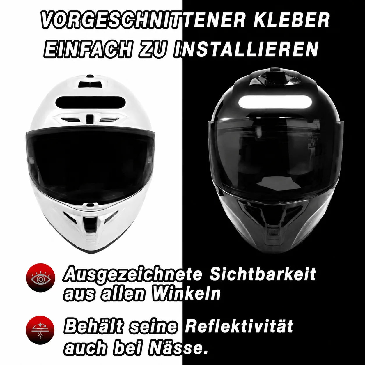 Reflektierende Sicherheitsaufkleber Schwarz – 10 Stück, Wasserdicht