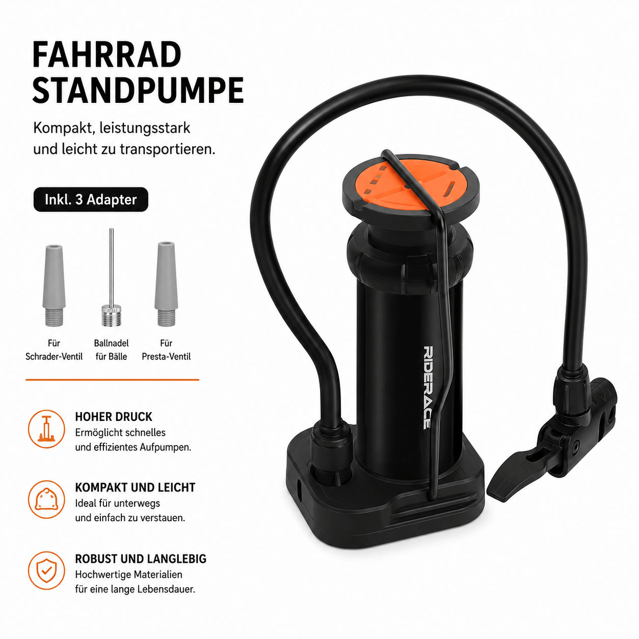 Fahrrad Standpumpe – Hochdruck Luftpumpe für MTB & Rennrad
