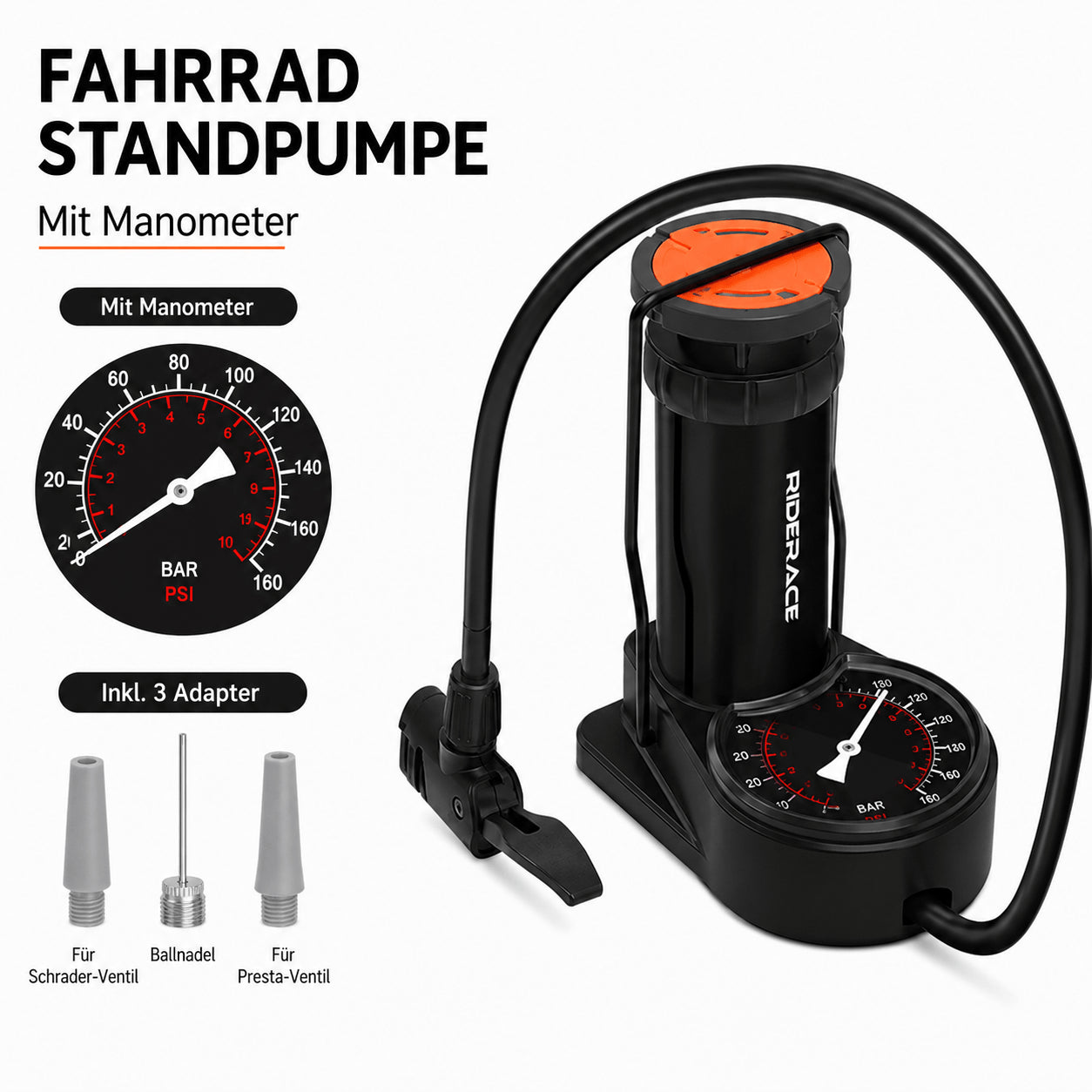Fahrrad Standpumpe – Hochdruck Luftpumpe für MTB & Rennrad