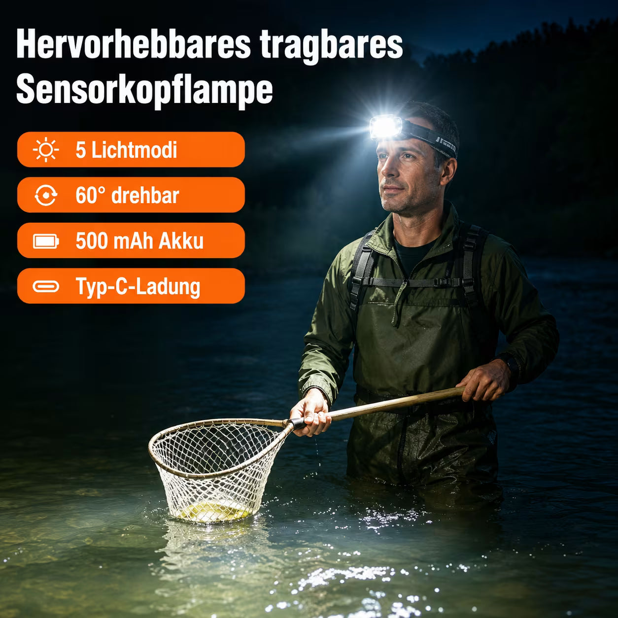 TrailLight Stirnlampe Pro 5 Modi – USB-C