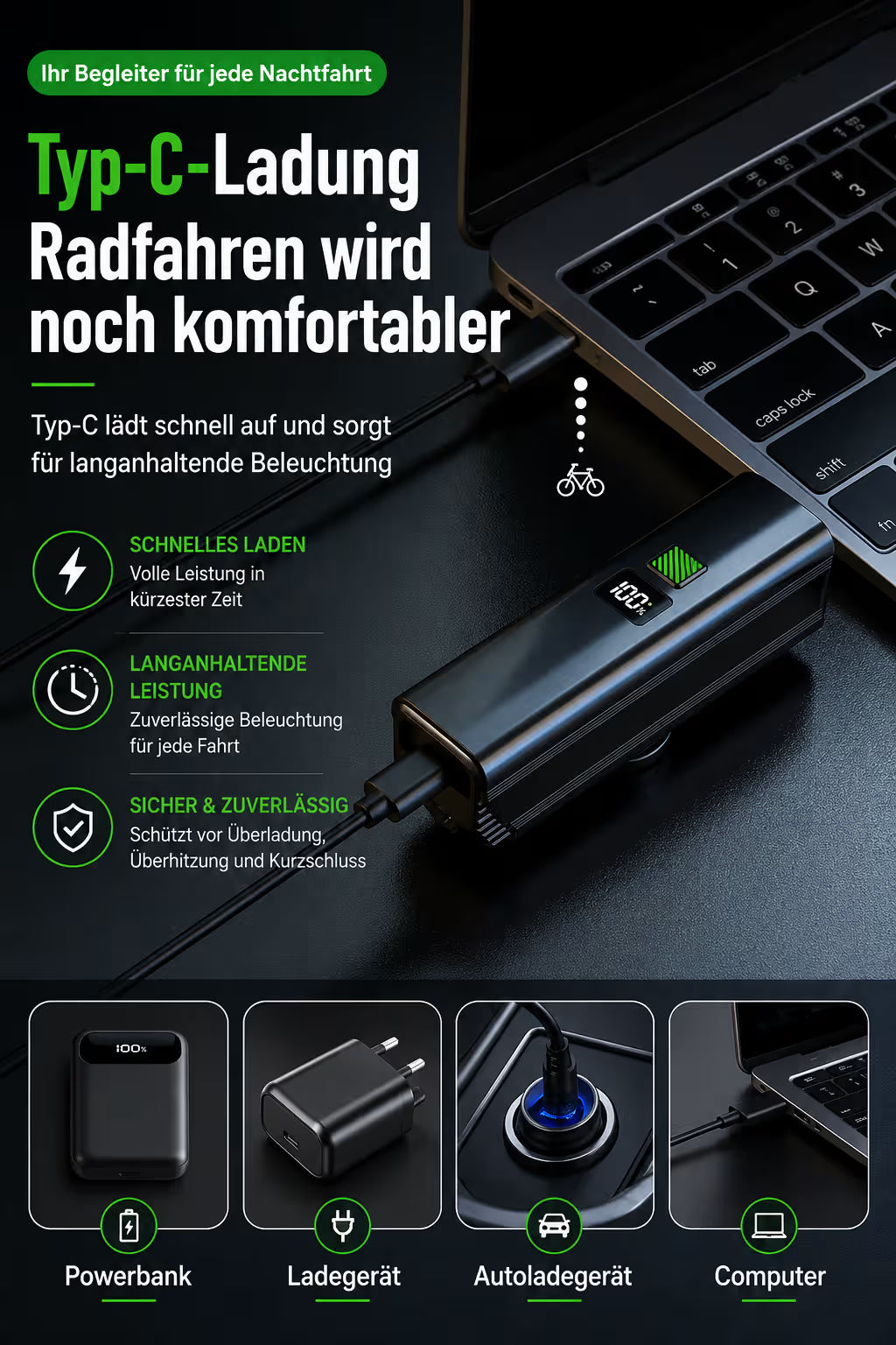 Fahrradlicht 800 Lumen – USB-C Wiederaufladbar