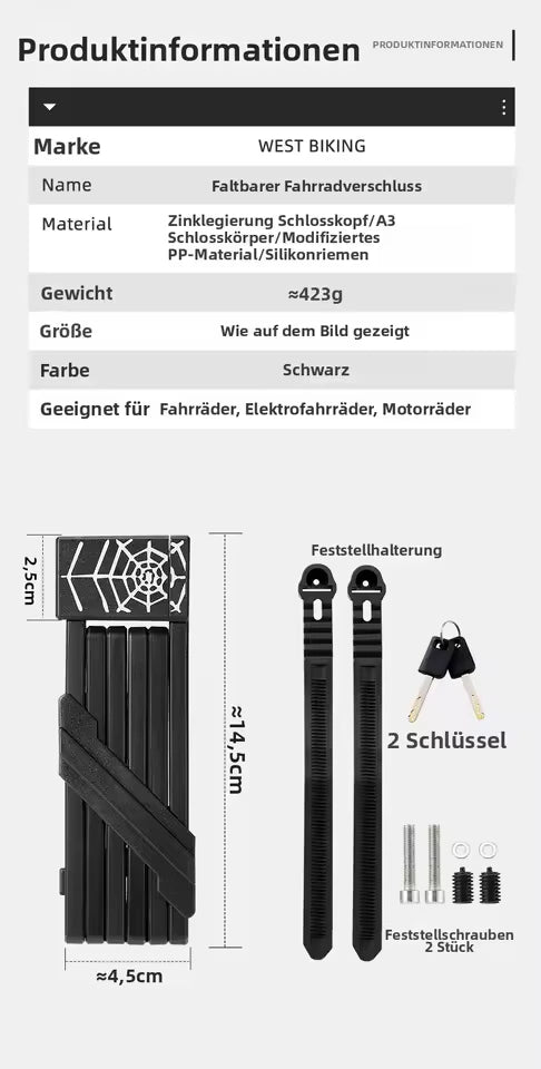 Premium Faltschloss für Fahrrad & E-Bike