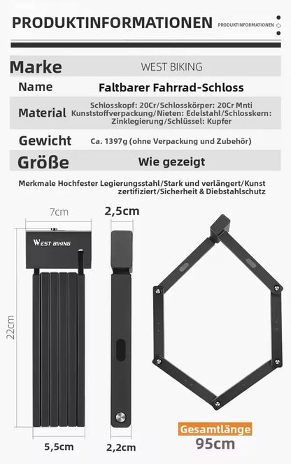 Premium Faltschloss für Fahrrad & E-Bike
